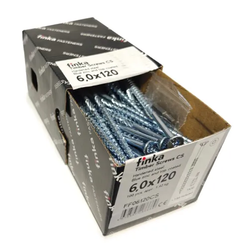 Упаковка шурупов конструкционных Finka Timber Screws CS 6.0x120TX30 голубой цинк, потай 100шт/уп купить в Санкт-Петербурге