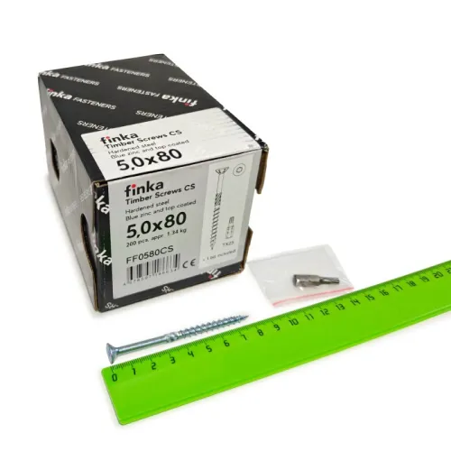Упаковка шурупов конструкционных Finka Timber Screws CS 5.0x80TX25 голубой цинк, потай 200шт/уп купить в Санкт-Петербурге