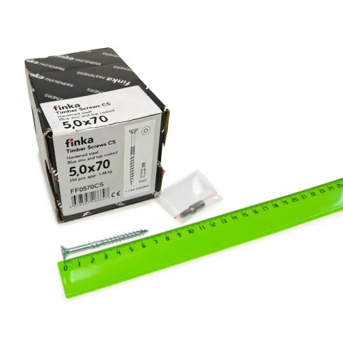 Упаковка шурупов конструкционных Finka Timber Screws CS 5.0x70TX25 голубой цинк, потай 250шт/уп купить в Санкт-Петербурге