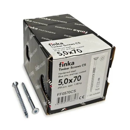 Упаковка шурупов конструкционных Finka Timber Screws CS 5.0x70TX25 голубой цинк, потай 250шт/уп купить в Санкт-Петербурге