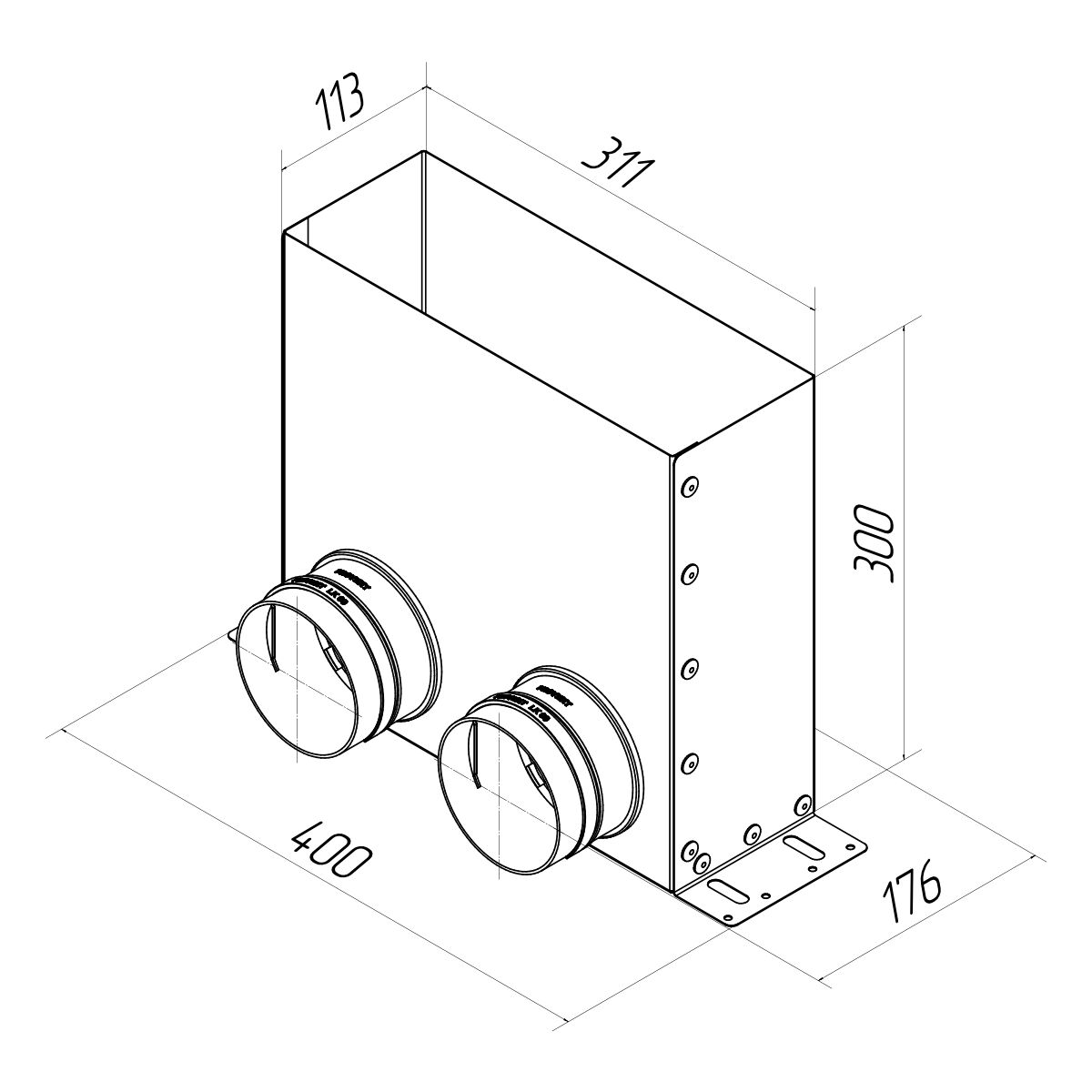 Пленум напольный на 2 выхода VPF 300x100/90x2 Provent (Комплектуется без фланцев. Фланцы/заглушки необходимо докупать дополнительно)