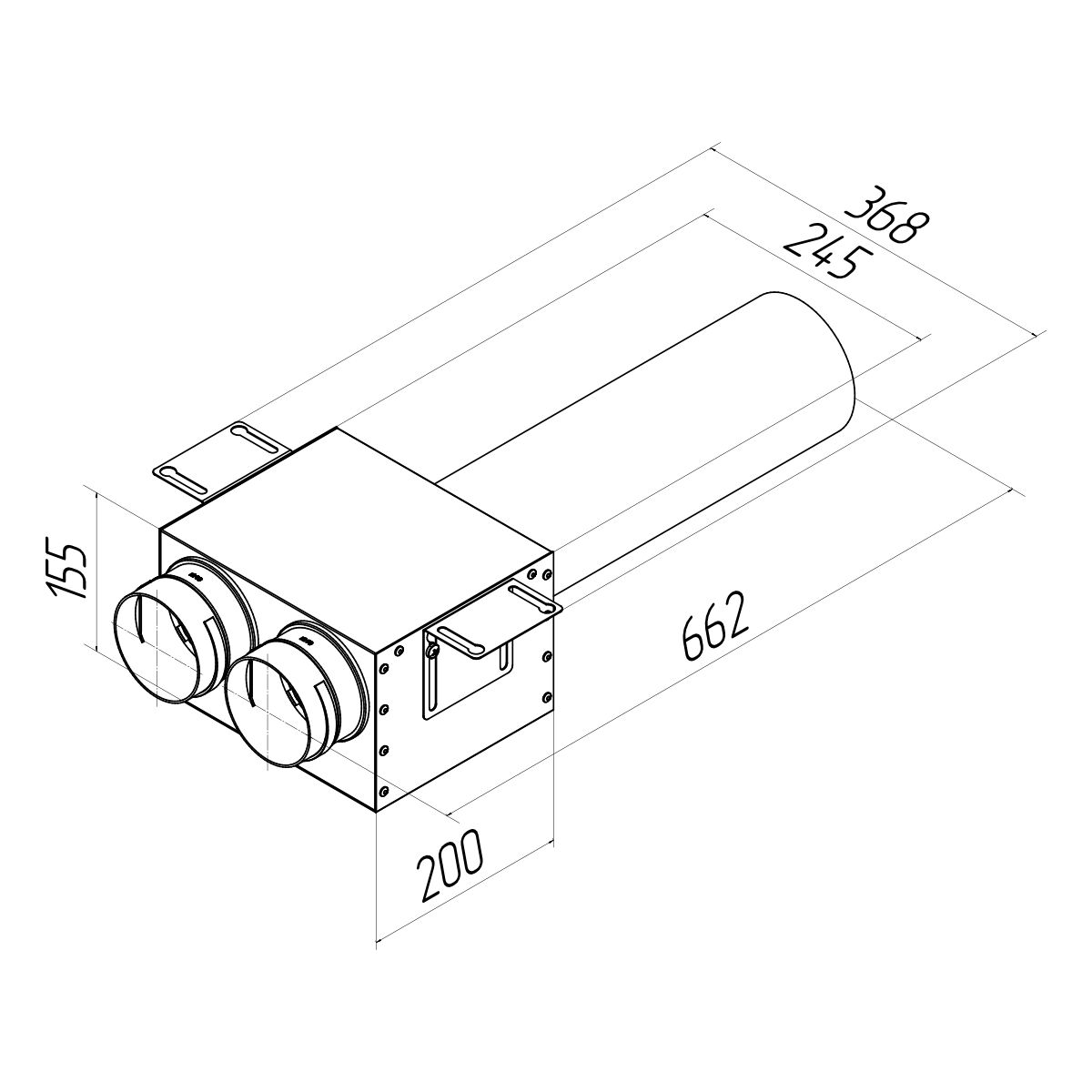 Пленум прямой круглый на 2 выхода (L=400мм) VPDL 125/90x2 Provent (Комплектуется без фланцев. Фланцы/заглушки необходимо докупать дополнительно)