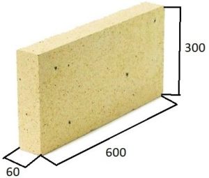 ША-188 Плита шамотная печная огнеупорная 600х300х60мм , Боровичи БКО ША-188 Плита шамотная печная огнеупорная 600х300х60мм 50шт/пд