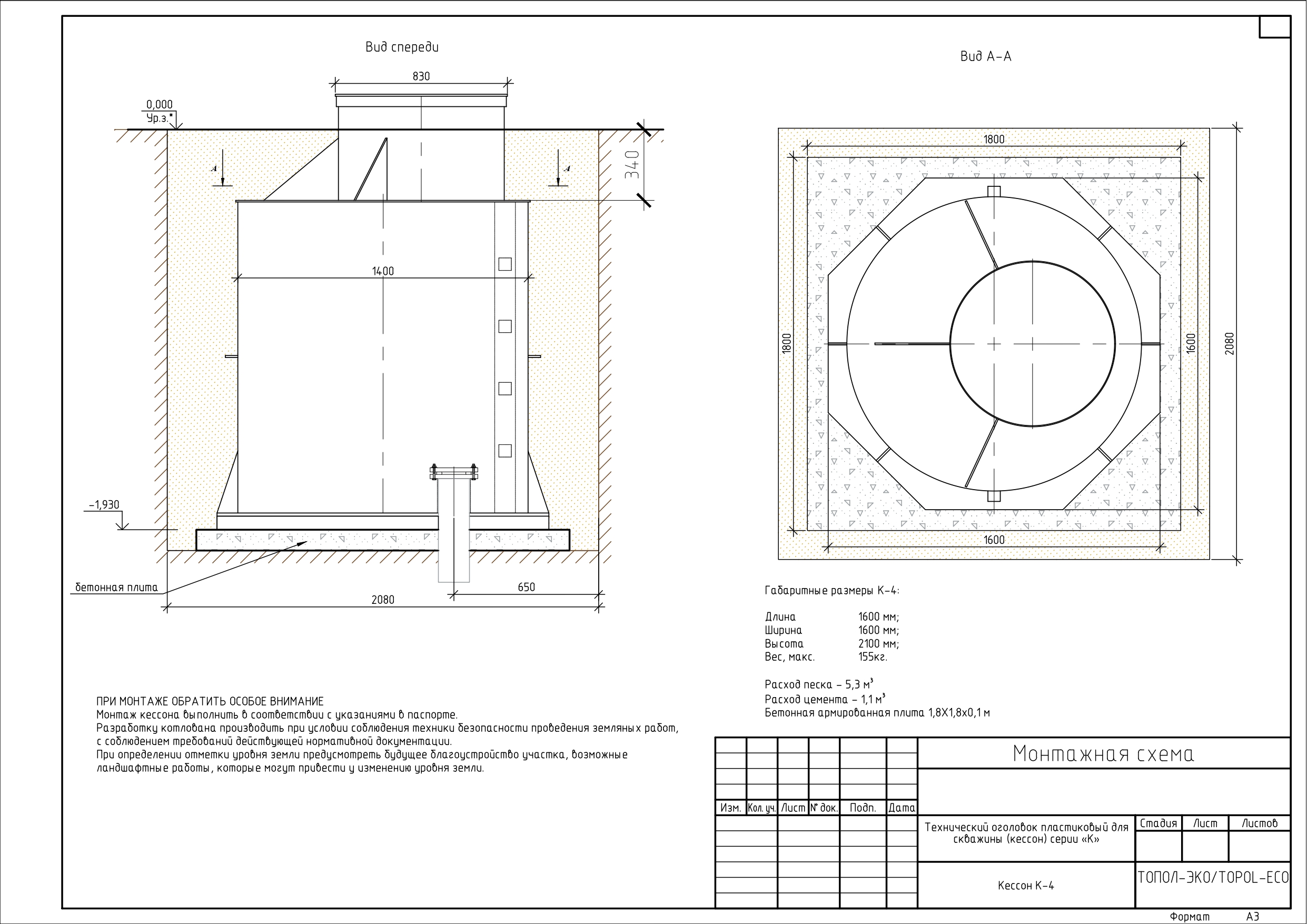 Кессон ТОПОЛ-ЭКО К-4 (муфта 140-150) 1600х1600х2100мм