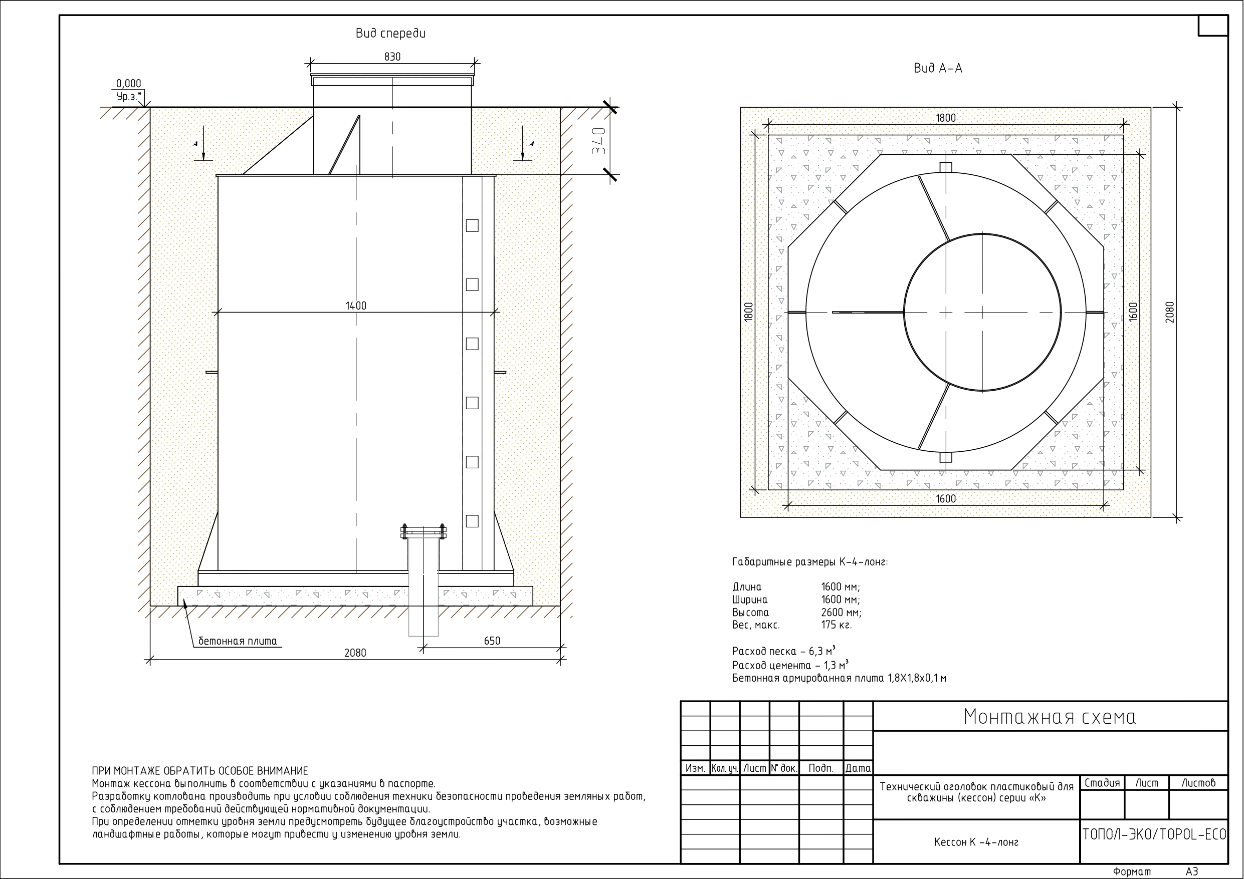 Кессон ТОПОЛ-ЭКО К-4 Long (муфта 140-150) 1600х1600х2600мм