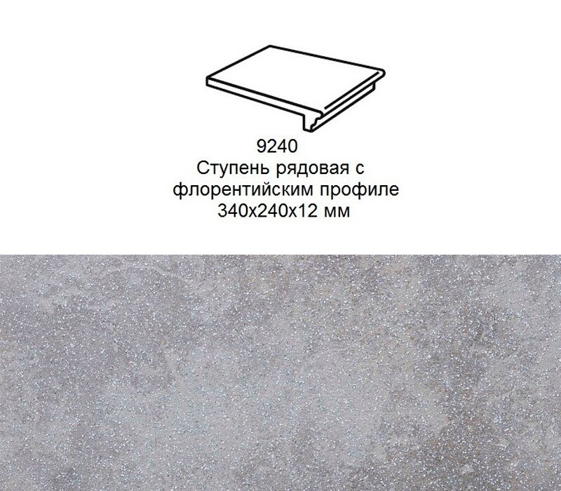 Ступень рядовая Stroher 9240 Keraplatte Roccia флорентинер 840 grigio 340x240x12мм 4шт/уп, Ступень рядовая Stroher 9240 Keraplatte Roccia флорентинер 840 grigio 340x240x12мм 4шт/уп