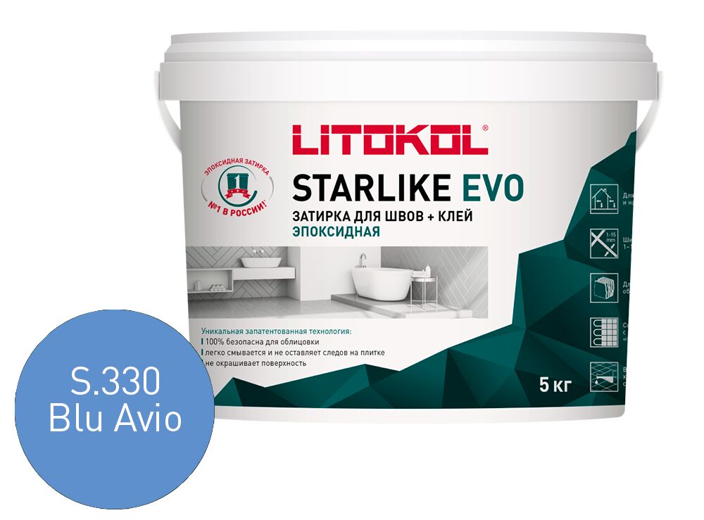 STARLIKE EVO 5кг Затирочный состав эпоксидный Glam LITOKOL, S.330 BLU AVIO