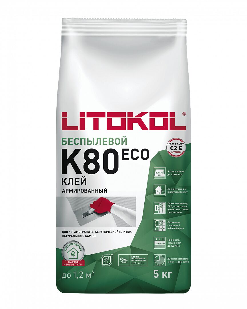 LITOFLEX K80 ECO 5кг Клей цементный серый LITOKOL, серый