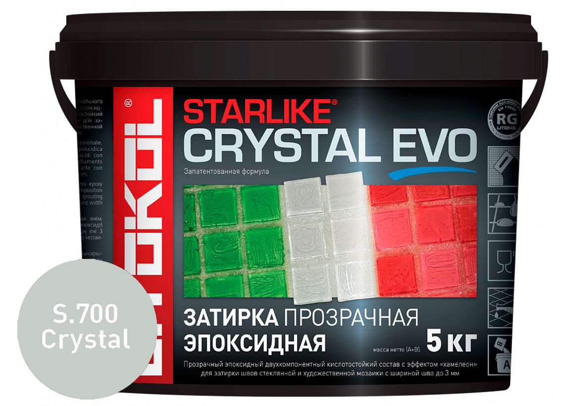 STARLIKE CRYSTAL EVO 5кг Прозрачная химстойкая затирка с эффектом хамелеон S.700 CRYSTAL LITOKOL, S.700 CRYSTAL